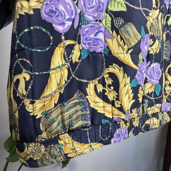 Vintage 90s Silk Novelty Quilted Baroque Floral Bomber Jacket – Anna & Frank L - Picture 5 of 11